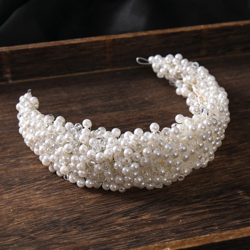 New Pearl Hairband Headwear Hand Woven Twist Bead Bridal Headband Catwalk Runway Dress Accessories - Luzilly Bridal & Apparel