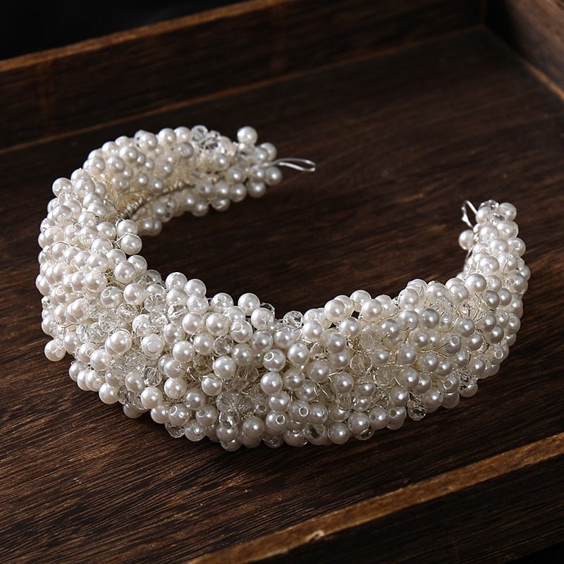 New Pearl Hairband Headwear Hand Woven Twist Bead Bridal Headband Catwalk Runway Dress Accessories - Luzilly Bridal & Apparel