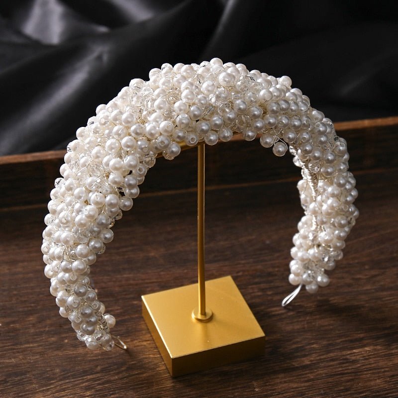 New Pearl Hairband Headwear Hand Woven Twist Bead Bridal Headband Catwalk Runway Dress Accessories - Luzilly Bridal & Apparel