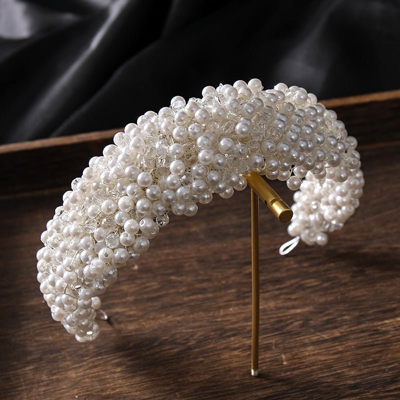 New Pearl Hairband Headwear Hand Woven Twist Bead Bridal Headband Catwalk Runway Dress Accessories - Luzilly Bridal & Apparel