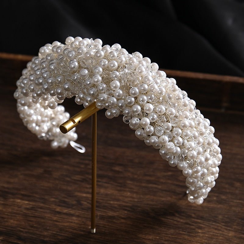 New Pearl Hairband Headwear Hand Woven Twist Bead Bridal Headband Catwalk Runway Dress Accessories - Luzilly Bridal & Apparel