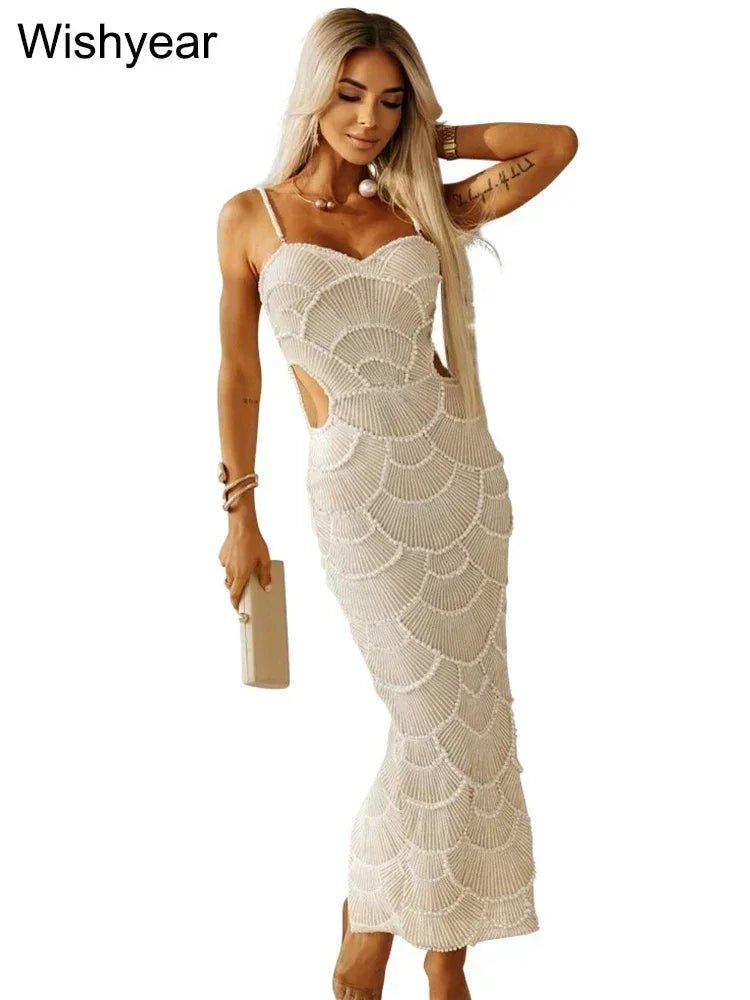 New Sequin Hollow Out Spaghetti Strap Backless Mermaid Long Dresses Women Elegant Celebrity Party Evening Wedding Bodycon Gowns - Luzilly Bridal & Apparel