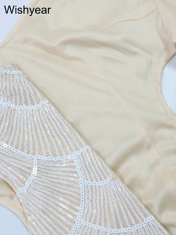 New Sequin Hollow Out Spaghetti Strap Backless Mermaid Long Dresses Women Elegant Celebrity Party Evening Wedding Bodycon Gowns - Luzilly Bridal & Apparel