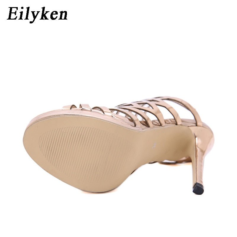 New Sexy Golden Gladiator Sandals Thin Heels Buckle Strap Wedding Pumps Platform Sandals - Luzilly Bridal & Apparel