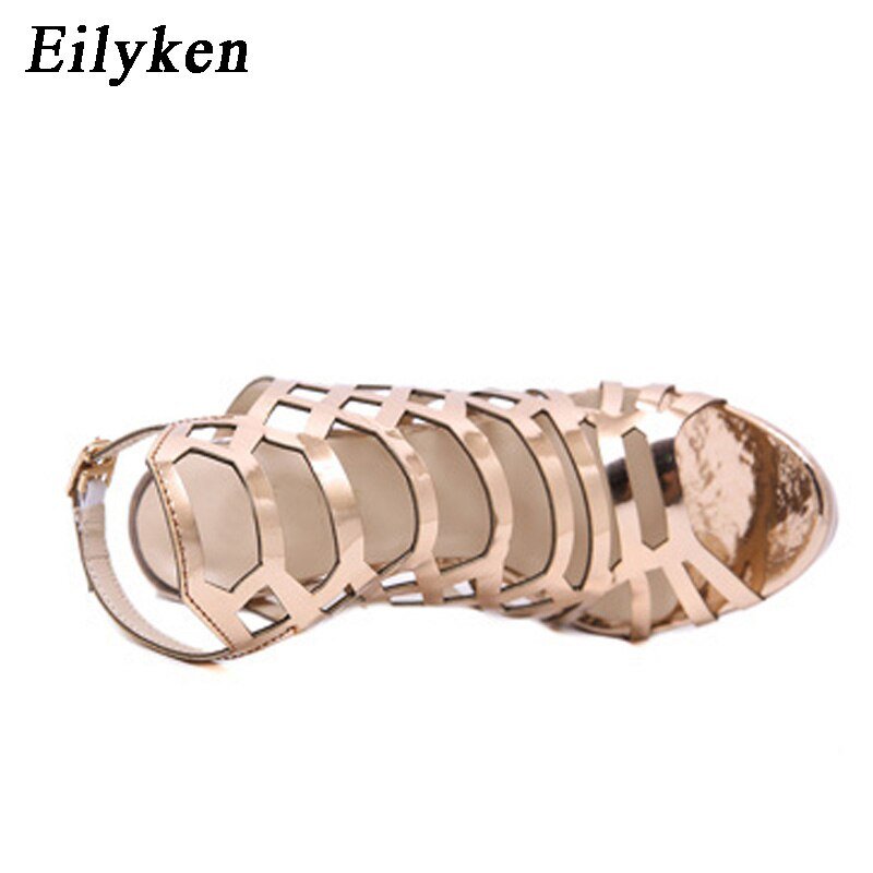 New Sexy Golden Gladiator Sandals Thin Heels Buckle Strap Wedding Pumps Platform Sandals - Luzilly Bridal & Apparel