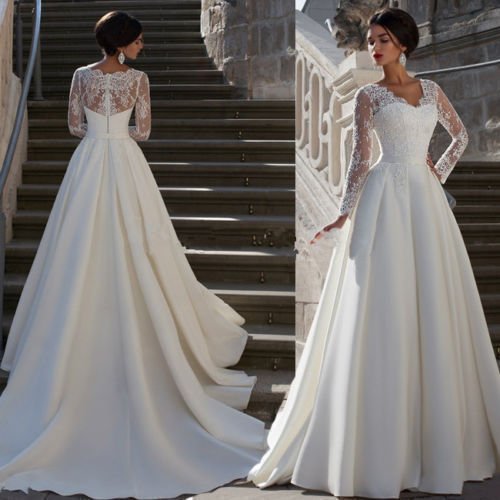New Simple Trailing Slim Fit Slim Long Sleeve Wedding Dress - Luzilly Bridal & Apparel