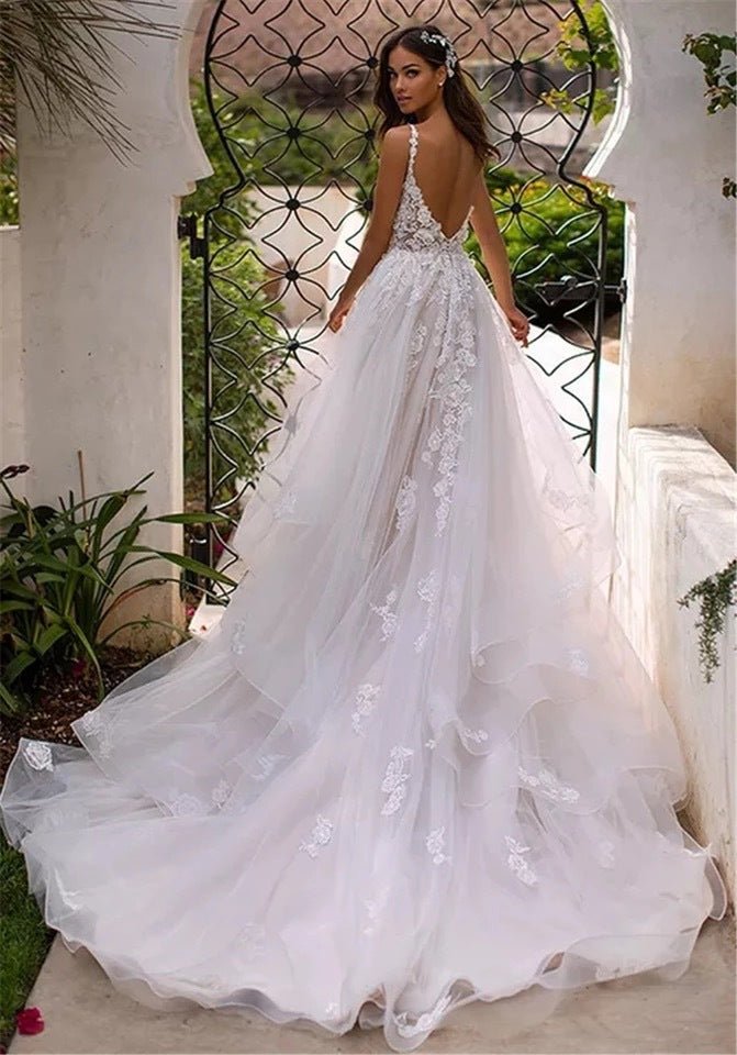New Slim And Deep V Suspender Light Wedding Dress - Luzilly Bridal & Apparel