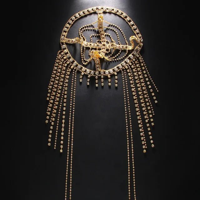 New Tassel Hair Chain Bridal Headpiece for Women Rave Accessories Stage Rhinestone Geometric Head Chain Hat Jewelry Gifts - Luzilly Bridal & Apparel