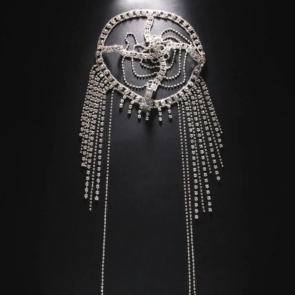 New Tassel Hair Chain Bridal Headpiece for Women Rave Accessories Stage Rhinestone Geometric Head Chain Hat Jewelry Gifts - Luzilly Bridal & Apparel