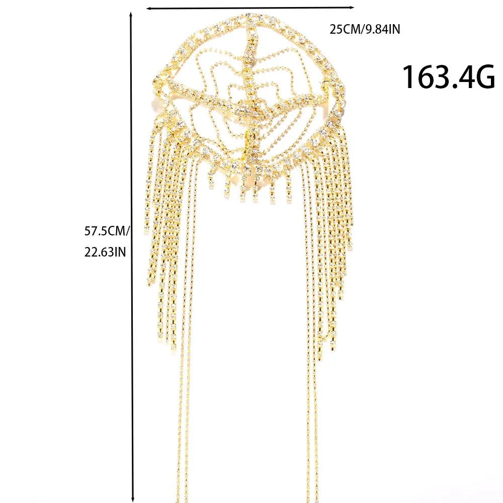 New Tassel Hair Chain Bridal Headpiece for Women Rave Accessories Stage Rhinestone Geometric Head Chain Hat Jewelry Gifts - Luzilly Bridal & Apparel