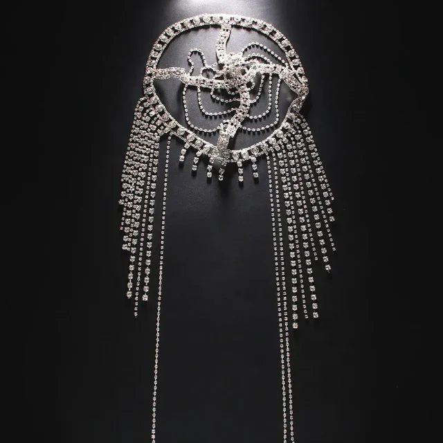 New Tassel Hair Chain Bridal Headpiece for Women Rave Accessories Stage Rhinestone Geometric Head Chain Hat Jewelry Gifts - Luzilly Bridal & Apparel