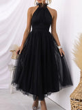 New Womens Backless Long Dress Adjustable Tie Halter Neck Tulle High Waist Solid Party Wedding Dress S-XL - Luzilly Bridal & Apparel