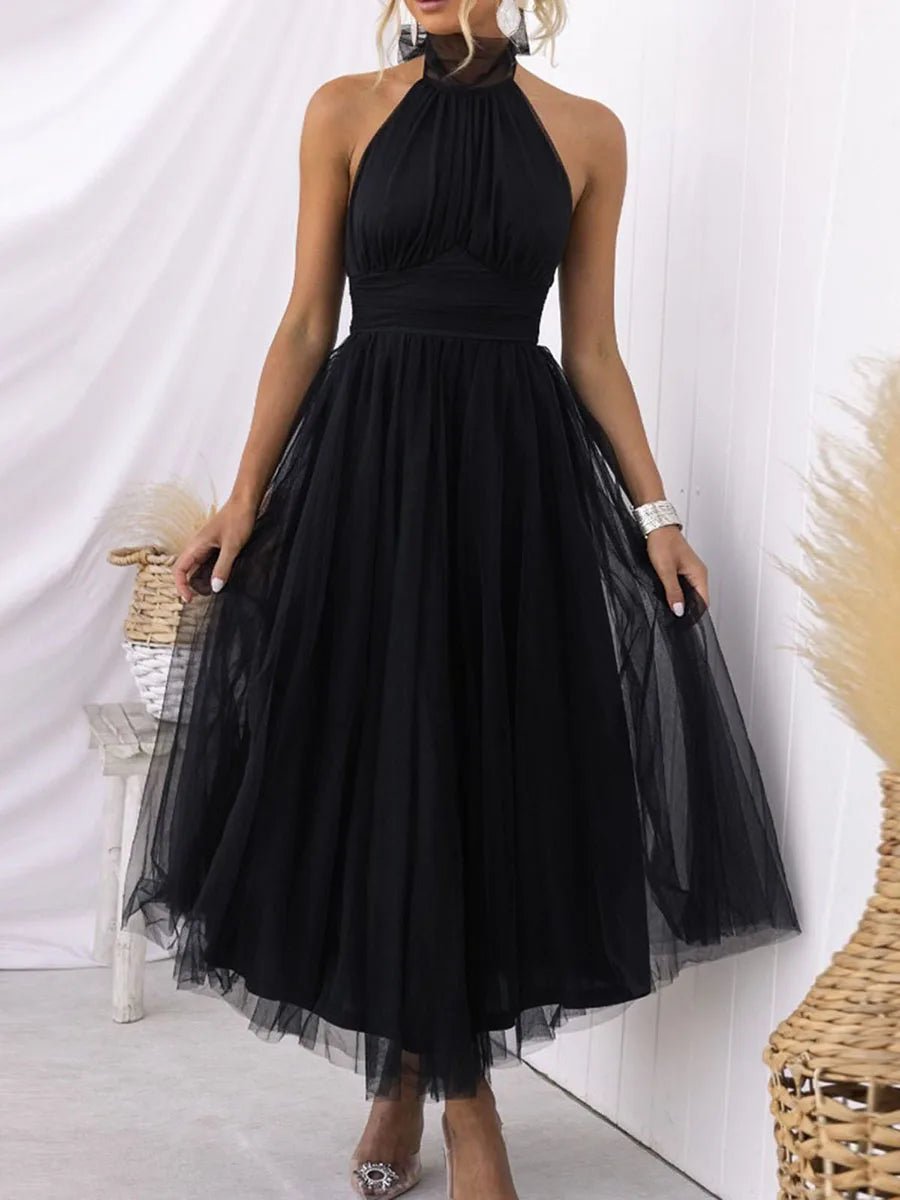 New Womens Backless Long Dress Adjustable Tie Halter Neck Tulle High Waist Solid Party Wedding Dress S-XL - Luzilly Bridal & Apparel