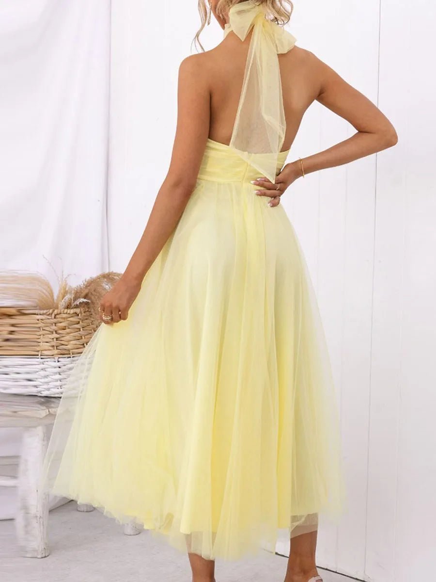 New Womens Backless Long Dress Adjustable Tie Halter Neck Tulle High Waist Solid Party Wedding Dress S-XL - Luzilly Bridal & Apparel