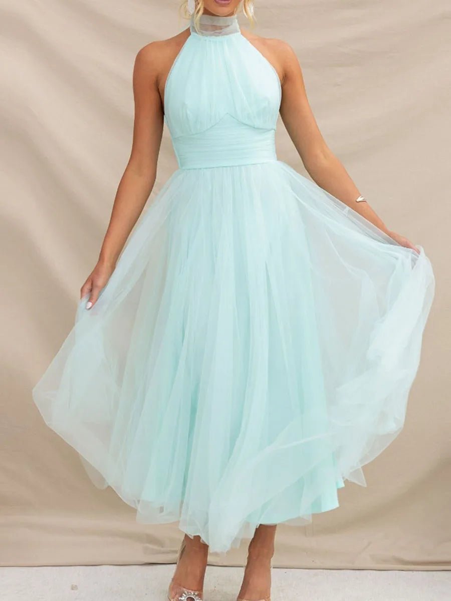 New Womens Backless Long Dress Adjustable Tie Halter Neck Tulle High Waist Solid Party Wedding Dress S-XL - Luzilly Bridal & Apparel