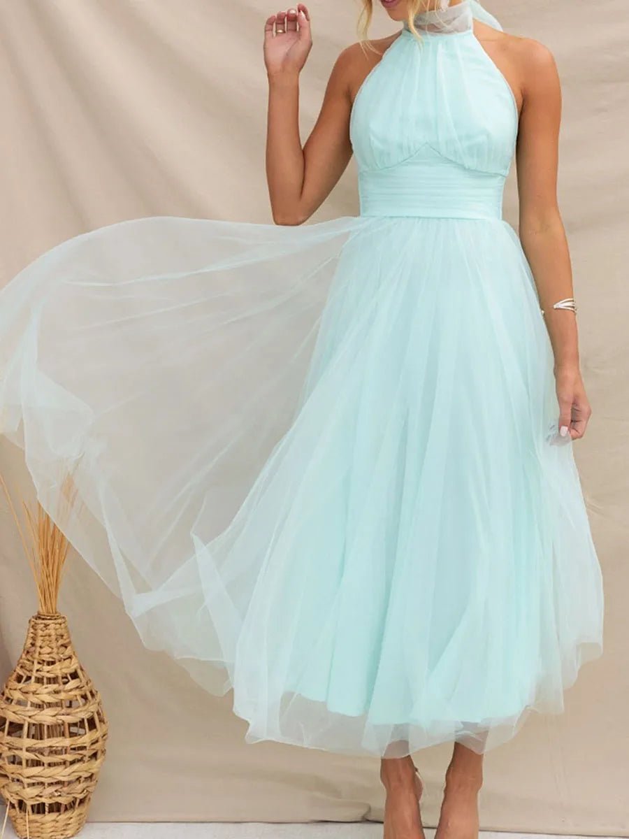New Womens Backless Long Dress Adjustable Tie Halter Neck Tulle High Waist Solid Party Wedding Dress S-XL - Luzilly Bridal & Apparel