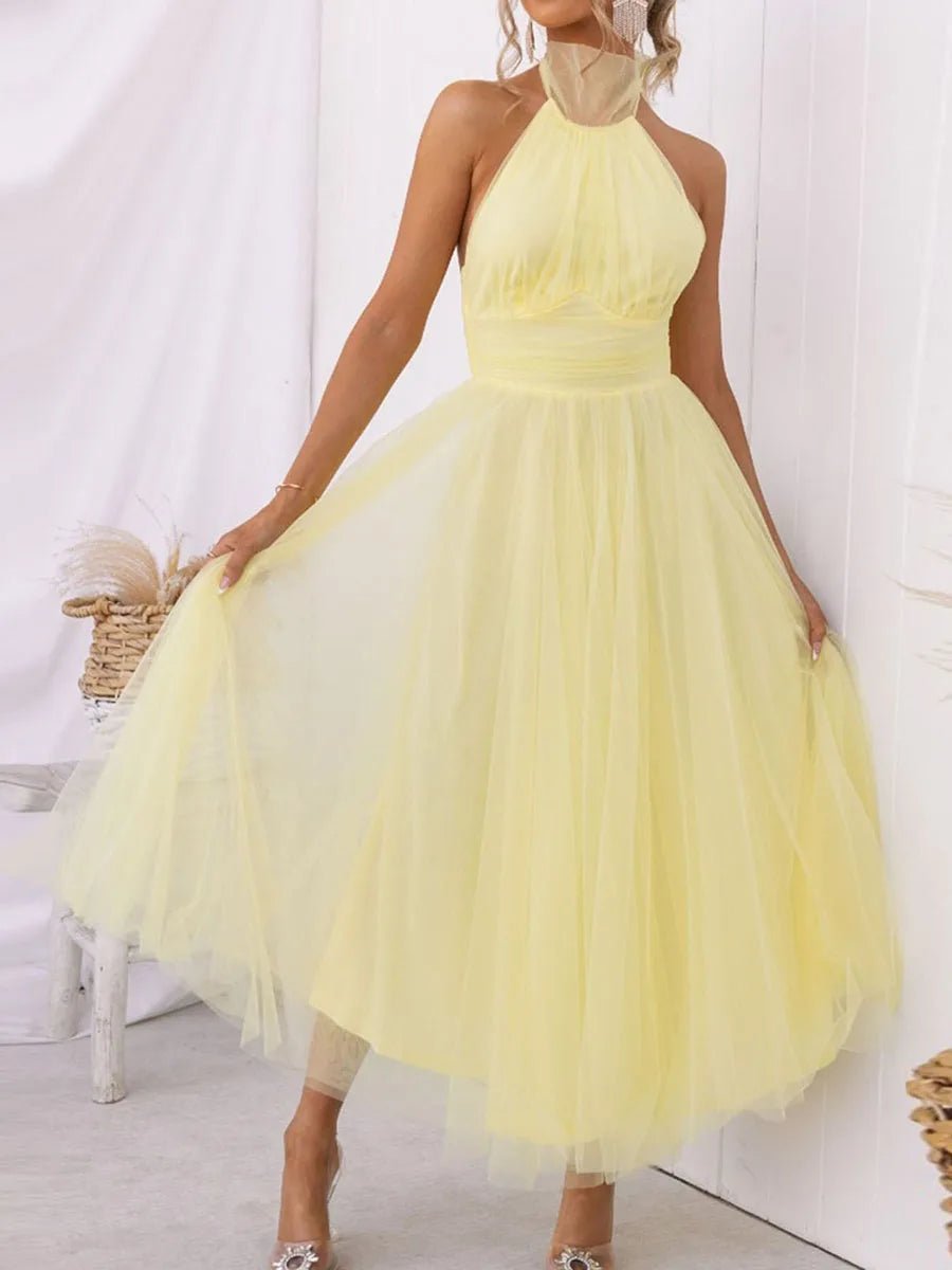 New Womens Backless Long Dress Adjustable Tie Halter Neck Tulle High Waist Solid Party Wedding Dress S-XL - Luzilly Bridal & Apparel