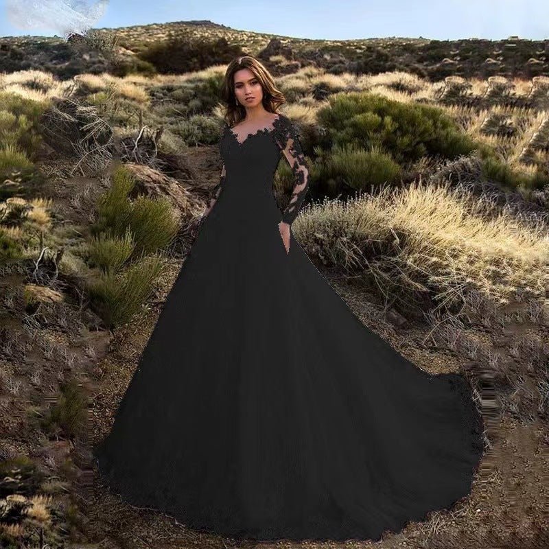New women's lace wedding dress with train, flared evening gown - Luzilly Bridal & Apparel
