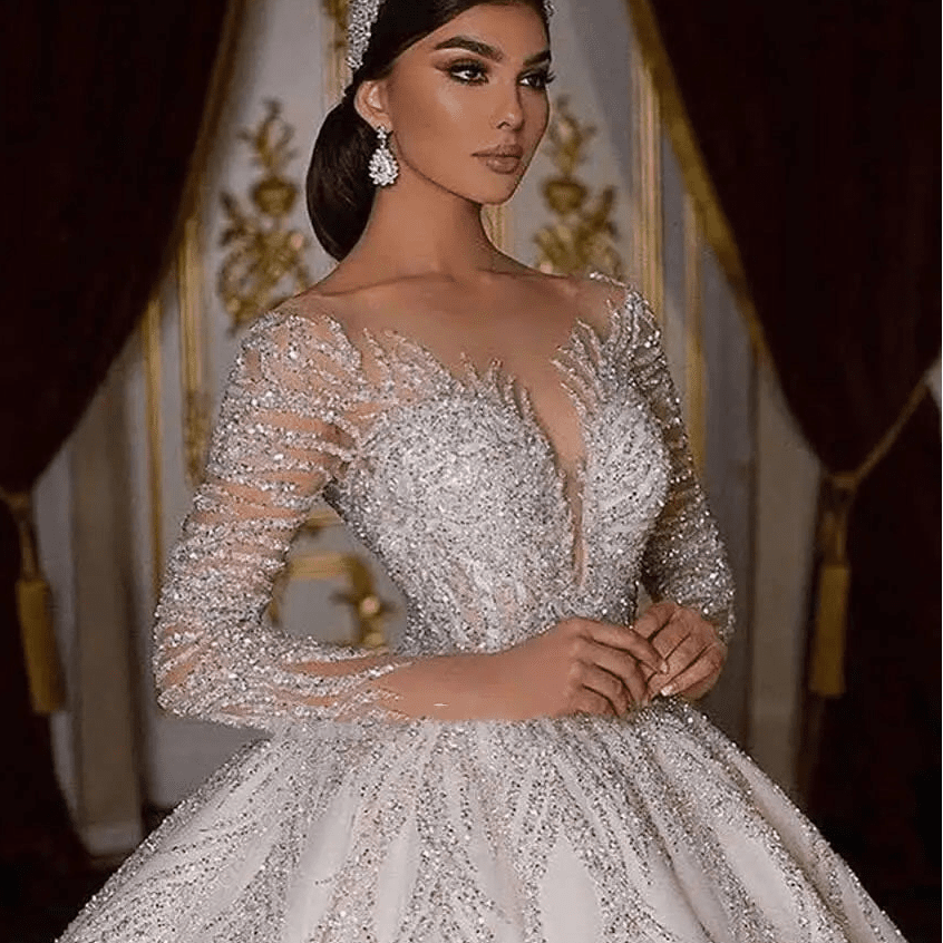 Newest Wedding Dresses For Bride Ball Gown Sweetheart Neckline Full Sleeves With Beading Sequined Customized Vestidos De Novias - Luzilly Bridal & Apparel