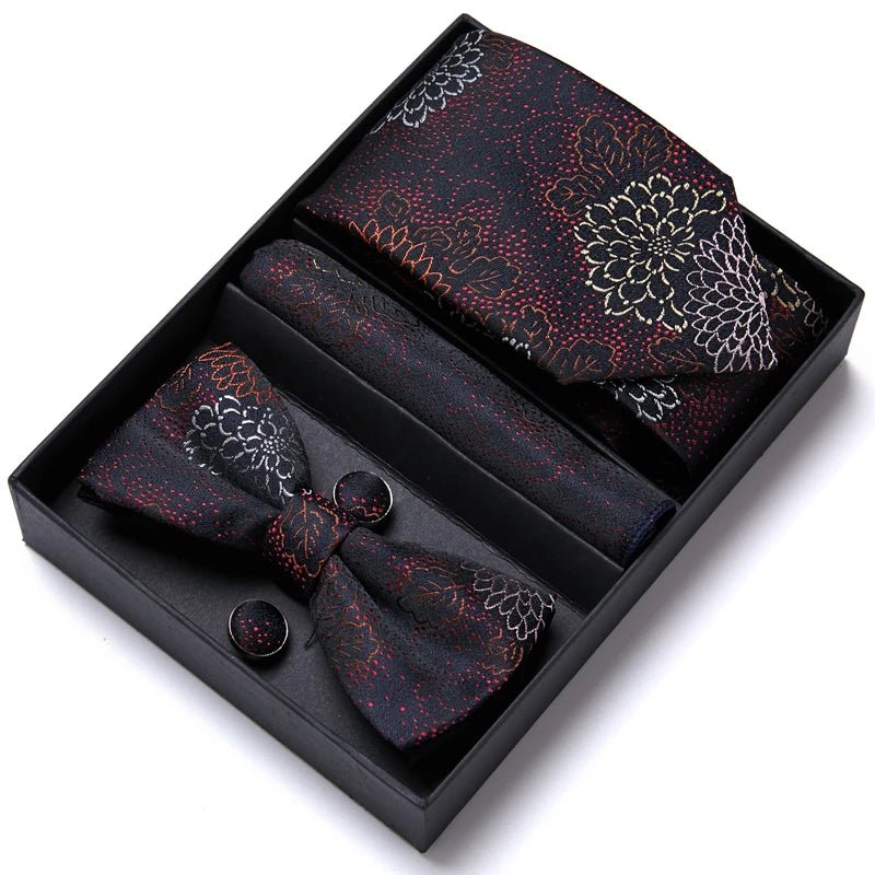 Nice Handmade Bow Tie Handkerchief Pocket Squares Cufflink Set Necktie Box Paisley Sliver Fit Workplace - Luzilly Bridal & Apparel