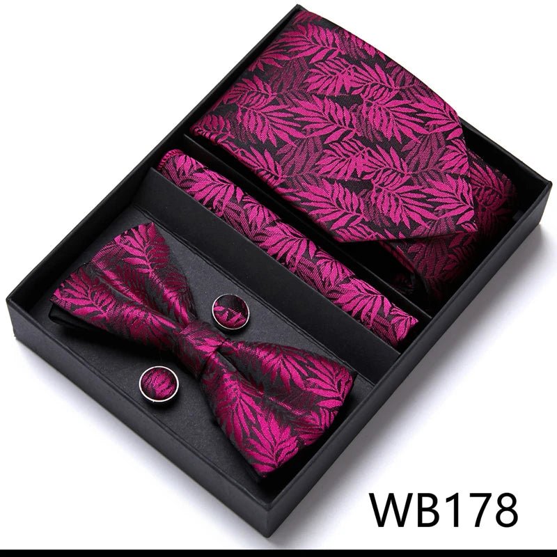 Nice Handmade Bow Tie Handkerchief Pocket Squares Cufflink Set Necktie Box Paisley Sliver Fit Workplace - Luzilly Bridal & Apparel