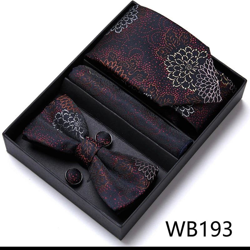 Nice Handmade Bow Tie Handkerchief Pocket Squares Cufflink Set Necktie Box Paisley Sliver Fit Workplace - Luzilly Bridal & Apparel