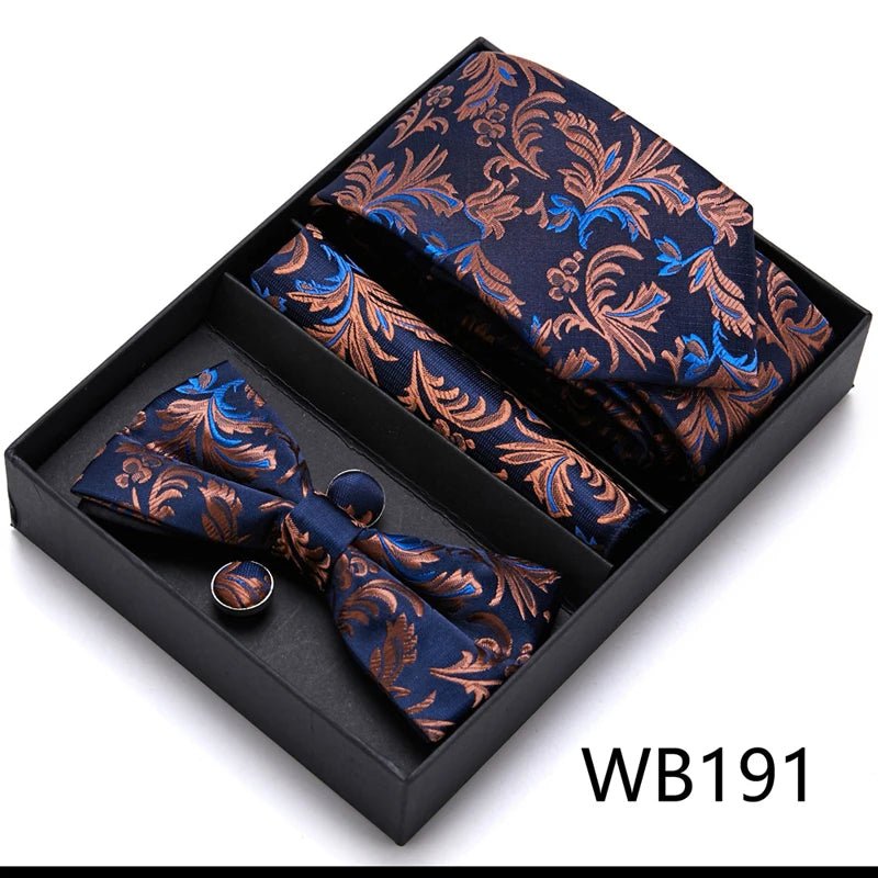 Nice Handmade Bow Tie Handkerchief Pocket Squares Cufflink Set Necktie Box Paisley Sliver Fit Workplace - Luzilly Bridal & Apparel