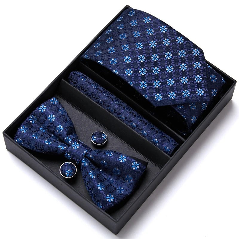 Nice Handmade Bow Tie Handkerchief Pocket Squares Cufflink Set Necktie Box Paisley Sliver Fit Workplace - Luzilly Bridal & Apparel