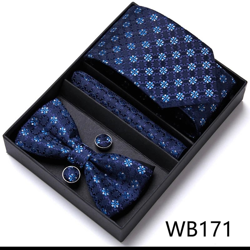Nice Handmade Bow Tie Handkerchief Pocket Squares Cufflink Set Necktie Box Paisley Sliver Fit Workplace - Luzilly Bridal & Apparel
