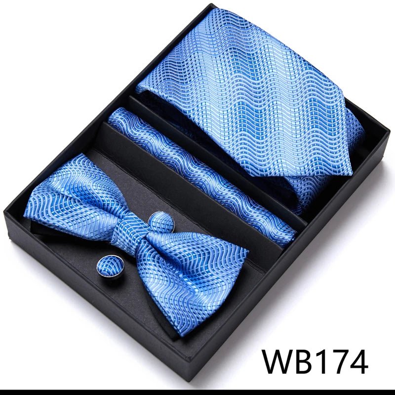 Nice Handmade Bow Tie Handkerchief Pocket Squares Cufflink Set Necktie Box Paisley Sliver Fit Workplace - Luzilly Bridal & Apparel