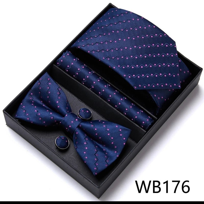 Nice Handmade Bow Tie Handkerchief Pocket Squares Cufflink Set Necktie Box Paisley Sliver Fit Workplace - Luzilly Bridal & Apparel