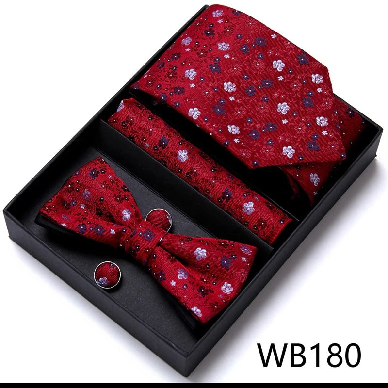 Nice Handmade Bow Tie Handkerchief Pocket Squares Cufflink Set Necktie Box Paisley Sliver Fit Workplace - Luzilly Bridal & Apparel