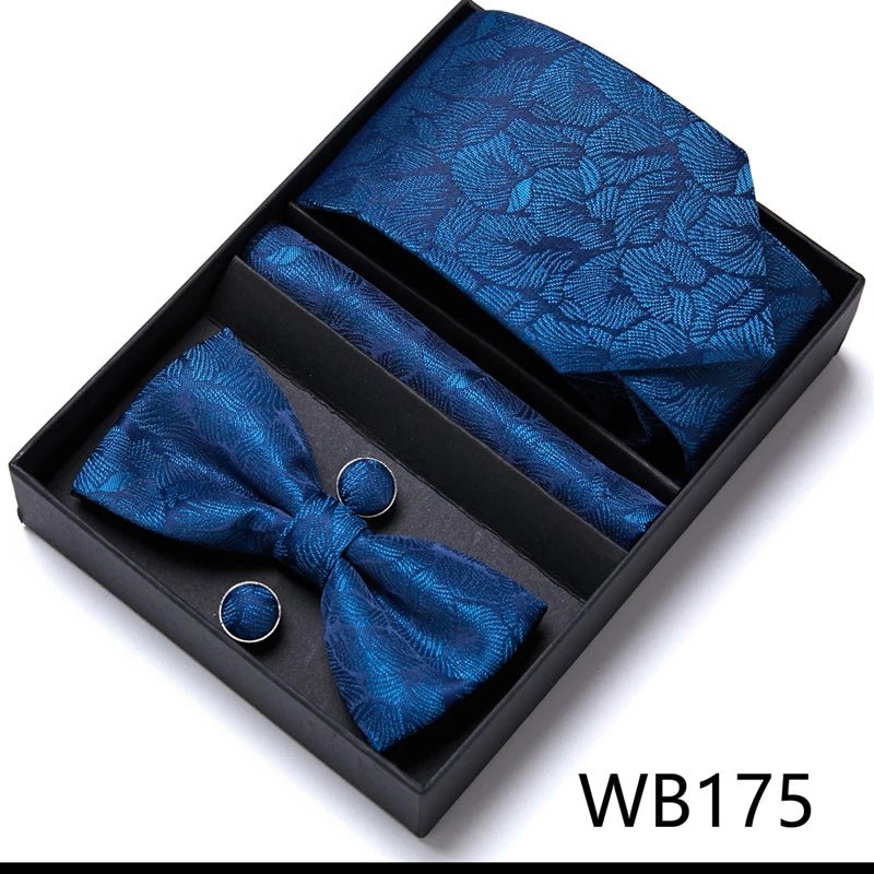 Nice Handmade Bow Tie Handkerchief Pocket Squares Cufflink Set Necktie Box Paisley Sliver Fit Workplace - Luzilly Bridal & Apparel