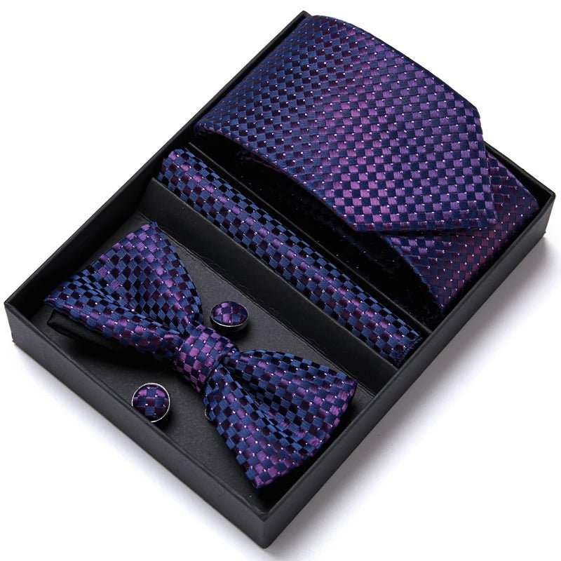 Nice Handmade Bow Tie Handkerchief Pocket Squares Cufflink Set Necktie Box Paisley Sliver Fit Workplace - Luzilly Bridal & Apparel