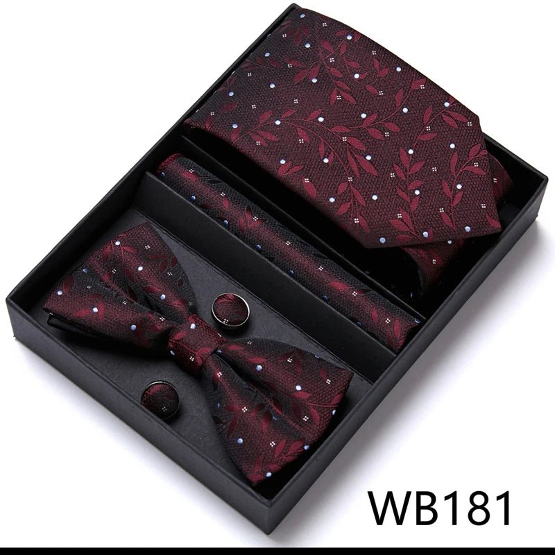 Nice Handmade Bow Tie Handkerchief Pocket Squares Cufflink Set Necktie Box Paisley Sliver Fit Workplace - Luzilly Bridal & Apparel
