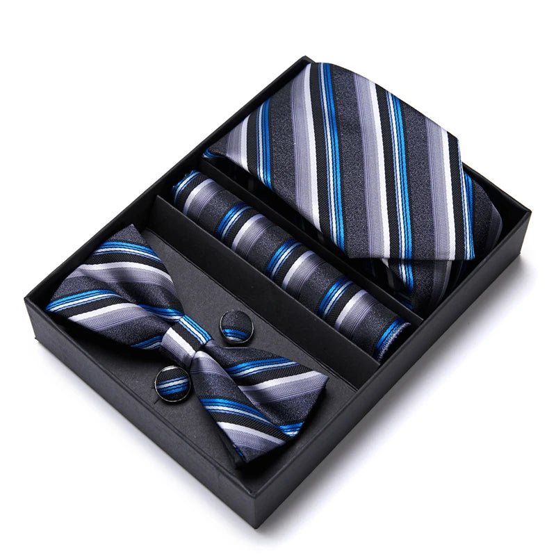 Nice Handmade Bow Tie Handkerchief Pocket Squares Cufflink Set Necktie Box Paisley Sliver Fit Workplace - Luzilly Bridal & Apparel
