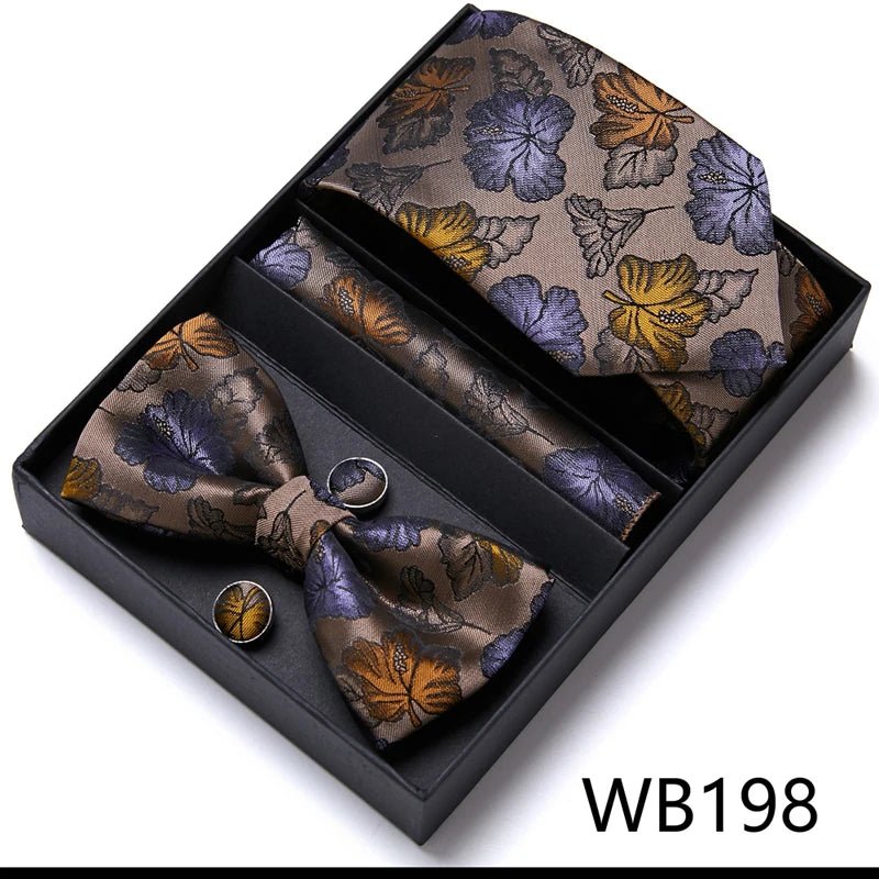 Nice Handmade Bow Tie Handkerchief Pocket Squares Cufflink Set Necktie Box Paisley Sliver Fit Workplace - Luzilly Bridal & Apparel