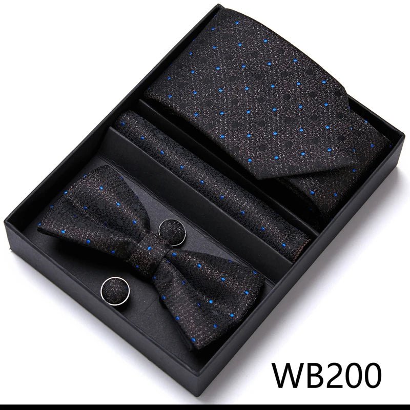 Nice Handmade Bow Tie Handkerchief Pocket Squares Cufflink Set Necktie Box Paisley Sliver Fit Workplace - Luzilly Bridal & Apparel