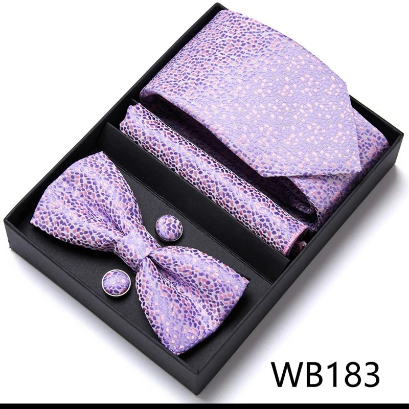 Nice Handmade Bow Tie Handkerchief Pocket Squares Cufflink Set Necktie Box Paisley Sliver Fit Workplace - Luzilly Bridal & Apparel