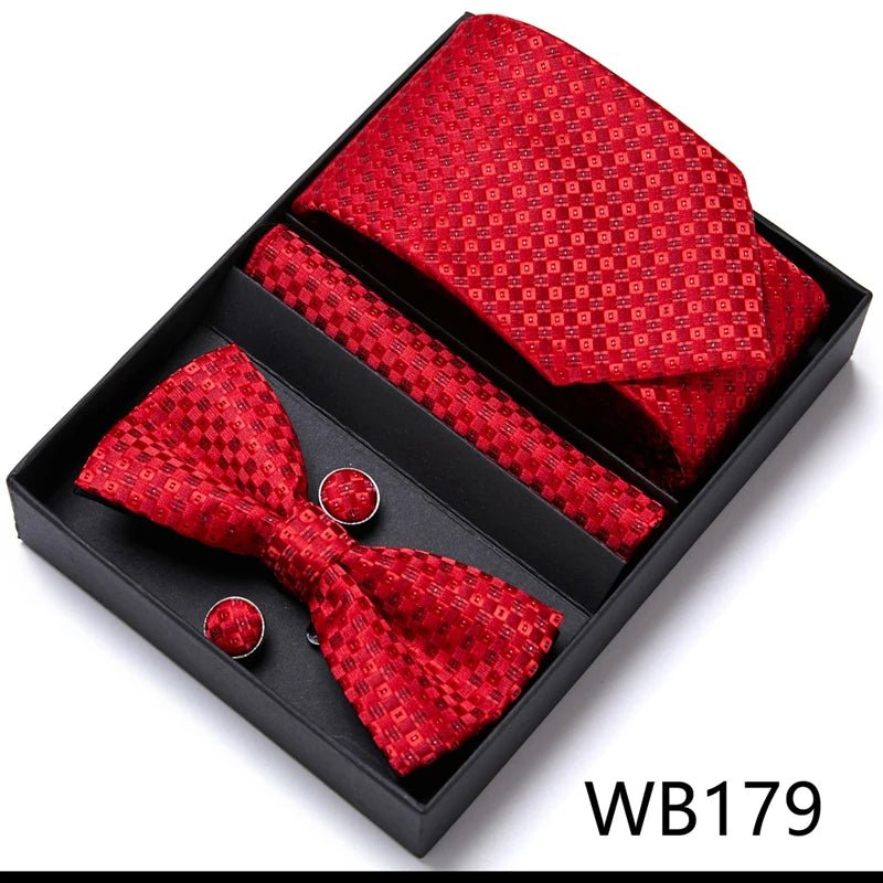 Nice Handmade Bow Tie Handkerchief Pocket Squares Cufflink Set Necktie Box Paisley Sliver Fit Workplace - Luzilly Bridal & Apparel
