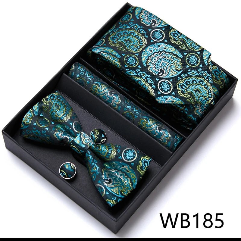 Nice Handmade Bow Tie Handkerchief Pocket Squares Cufflink Set Necktie Box Paisley Sliver Fit Workplace - Luzilly Bridal & Apparel