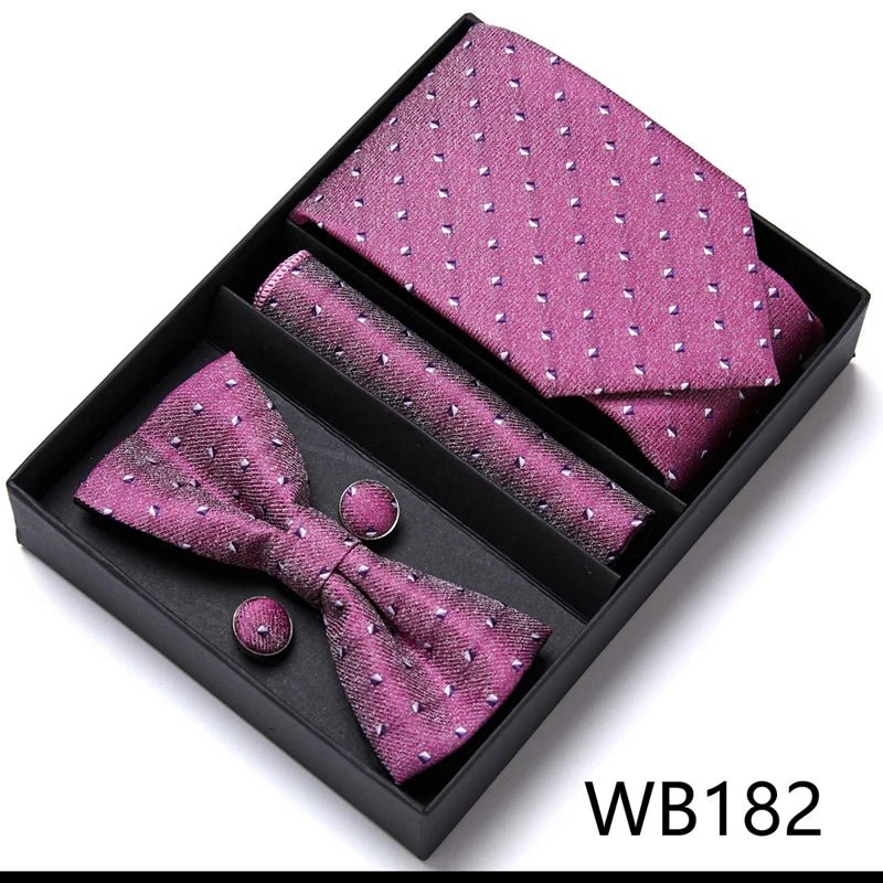 Nice Handmade Bow Tie Handkerchief Pocket Squares Cufflink Set Necktie Box Paisley Sliver Fit Workplace - Luzilly Bridal & Apparel