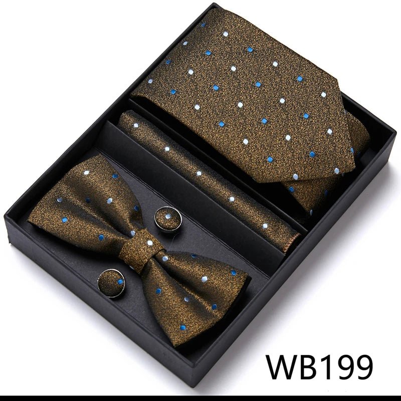 Nice Handmade Bow Tie Handkerchief Pocket Squares Cufflink Set Necktie Box Paisley Sliver Fit Workplace - Luzilly Bridal & Apparel