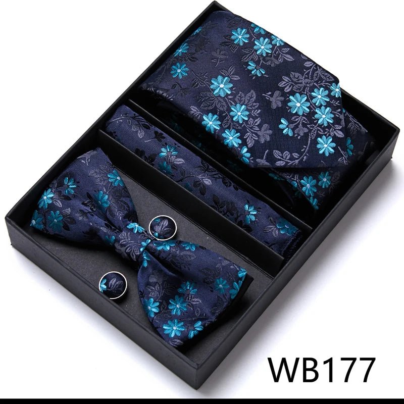 Nice Handmade Bow Tie Handkerchief Pocket Squares Cufflink Set Necktie Box Paisley Sliver Fit Workplace - Luzilly Bridal & Apparel