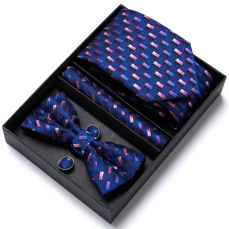 Nice Handmade Bow Tie Handkerchief Pocket Squares Cufflink Set Necktie Box Paisley Sliver Fit Workplace - Luzilly Bridal & Apparel
