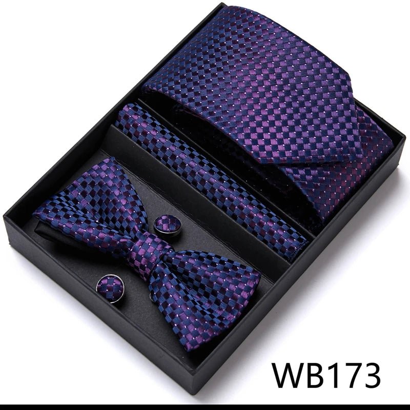 Nice Handmade Bow Tie Handkerchief Pocket Squares Cufflink Set Necktie Box Paisley Sliver Fit Workplace - Luzilly Bridal & Apparel