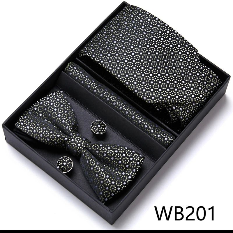 Nice Handmade Bow Tie Handkerchief Pocket Squares Cufflink Set Necktie Box Paisley Sliver Fit Workplace - Luzilly Bridal & Apparel