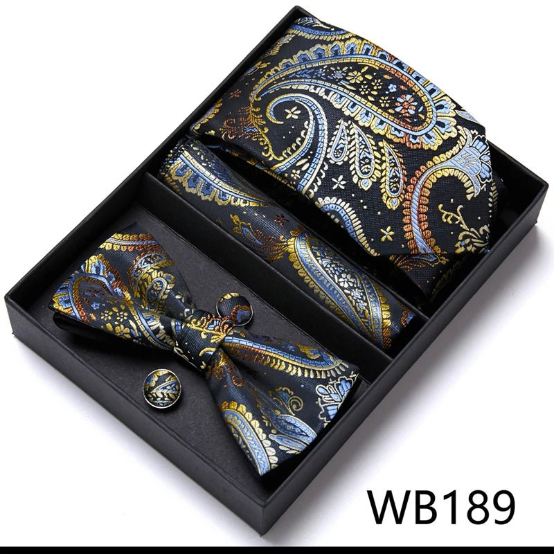 Nice Handmade Bow Tie Handkerchief Pocket Squares Cufflink Set Necktie Box Paisley Sliver Fit Workplace - Luzilly Bridal & Apparel