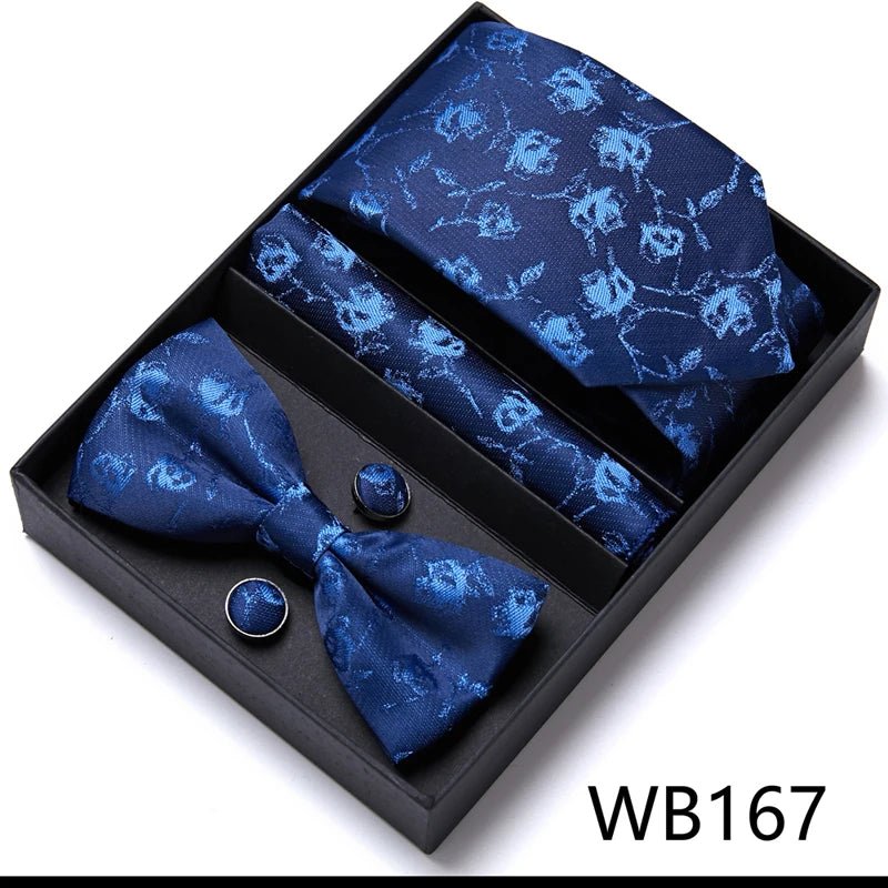 Nice Handmade Bow Tie Handkerchief Pocket Squares Cufflink Set Necktie Box Paisley Sliver Fit Workplace - Luzilly Bridal & Apparel