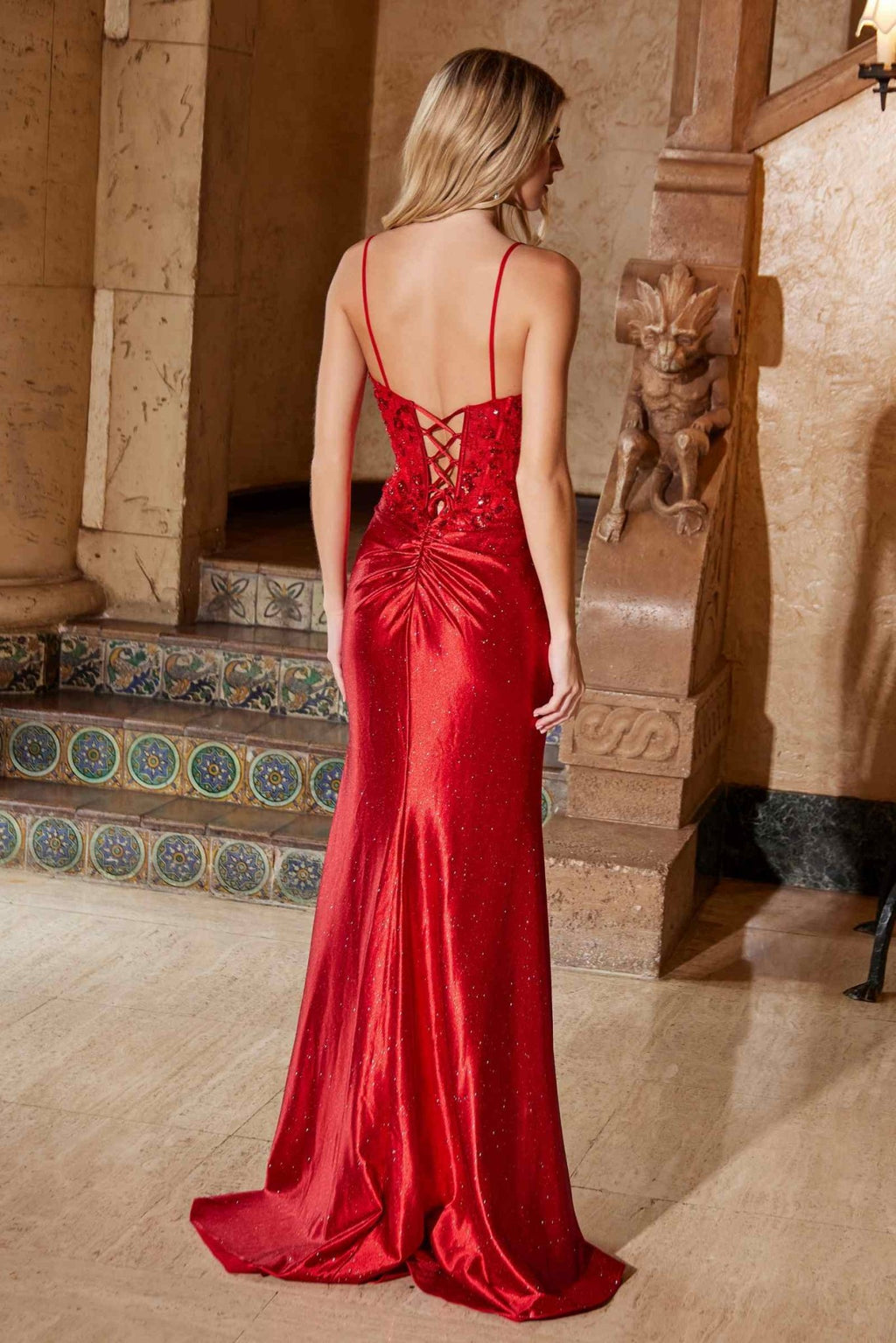 Nox Anabel A1590 Figure-Flattering Satin Prom Dress Front Slit - Luzilly Bridal & Apparel